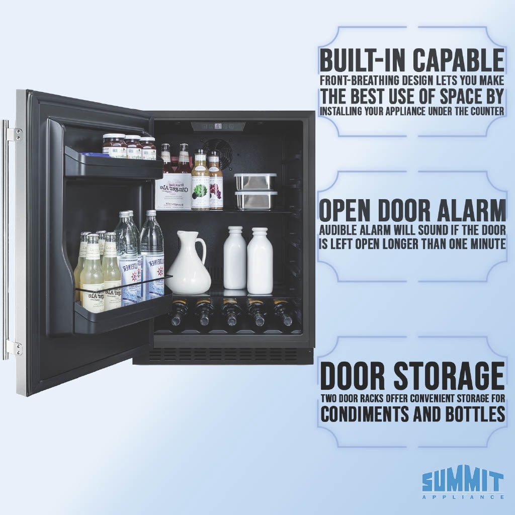 Summit 24 Inch Under Counter Refrigerator, Commercial or Home, 4.8 cu. ft. capacity, Stainless steel - AL54LHD Left Hand Door