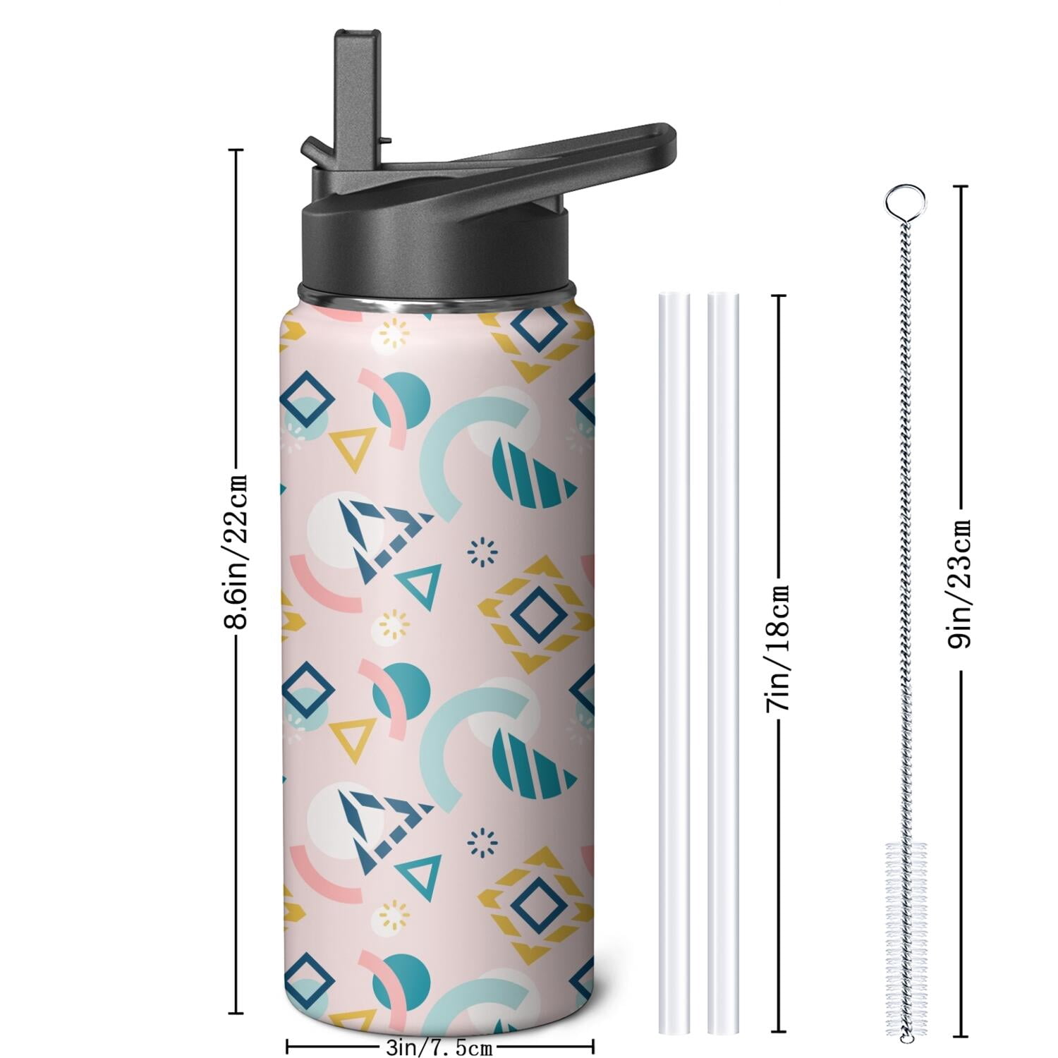 Modern 18 oz Insulated Stainless Steel Water Bottle with Straw & Cleaning Brush , Leakproof, BPA-Free, 304 Stainless Steel, Wide Mouth, Travel Mug for Car, Gym, Office