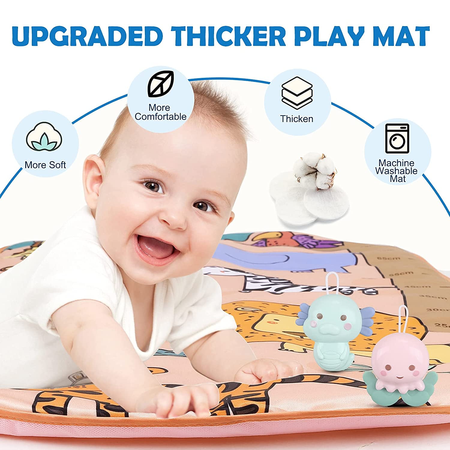 Hengswere Baby Piano Playmat Baby Activity Gym Mat with 5 Infant Learning Sensory Toys for Newborn 0 to 3 6 9 12 Months