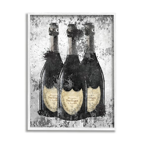 Stupell Industries Champagne Bottles Grey Gold Ink Illustration Graphic Art Framed Art Print Wall Art, 24x30, By Amanda Greenwood