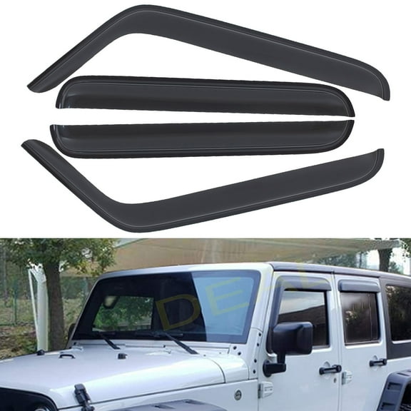 4Pcs Smoke Vent Window Visor, Side Window Deflector With Outside Mount Tape-On Type, Custom Compatible With For 2007-2018 Wrangler 4-Door Jk Only