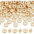 thumbnail image 1 of Aproximadamente 100 cuentas redondas planas de 6 mm, espaciadoras de acero inoxidable 202 con agujero de 2 mm, chapadas en oro de 18 quilates., 1 of 7