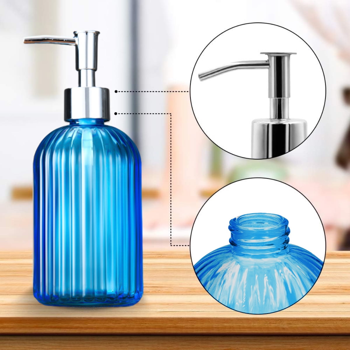 Soap Dispenser - 2 Pack 400Ml Glass Soap Dispenser, Refillable Liquid Bottle Dispenser, Hand Jar Dispenser For Bathroom, Kitchen, Countertop - Blue+Green