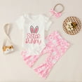 thumbnail image 2 of MIASHUI Easter Baby Girls Clothes Outfits Ruffle Short Sleeve Romper Flare Pants Headband Set,Pink,12-18 Months, 2 of 6