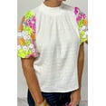 thumbnail image 6 of Women's White Sequin Flower Puff Sleeve Textured Top - [ZhiHiMeRi] | (US 12-14)L, 6 of 7