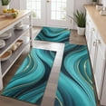 thumbnail image 2 of Teal Marble Gold Wave Pattern Kitchen Rugs Sets Of 3,Kitchen Runner Rugs Non Skid Washable,Decorative Kitchen Floor Mats for Kitchen,Sink,Laundry,17"x30"+ 17"x47" + 17"x59", 2 of 6