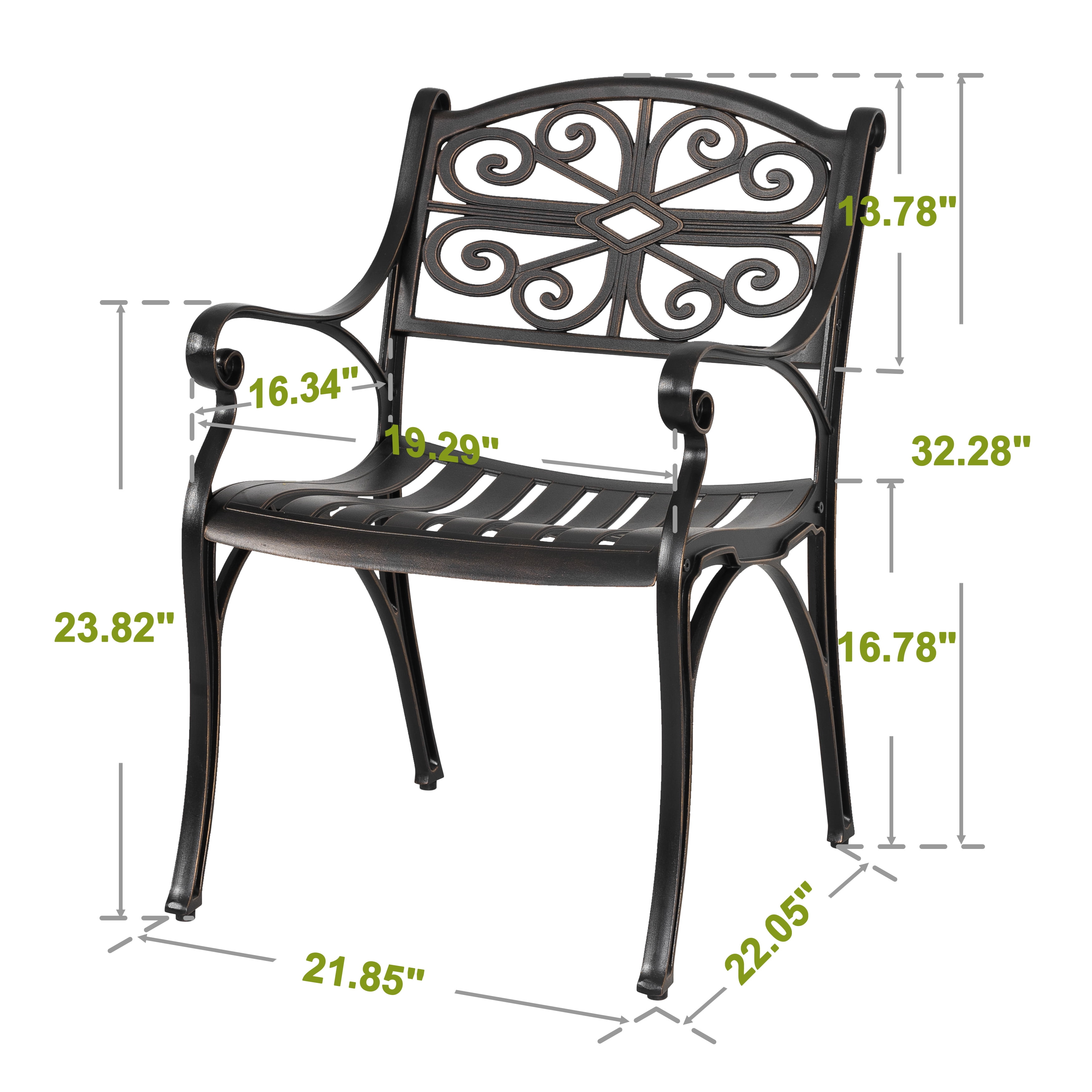 Nuu Garden Patio Dining Chairs with Armrests, Weather Resistant Cast Aluminum Bistro Chairs of 2, Outdoor Chairs for Garden Lawn Porch Backyard Pool, Black
