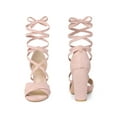 thumbnail image 6 of BLISSFUL STEP Strappy Block Heels Lace Up Sandals for Women Dust Pink 6, 6 of 6
