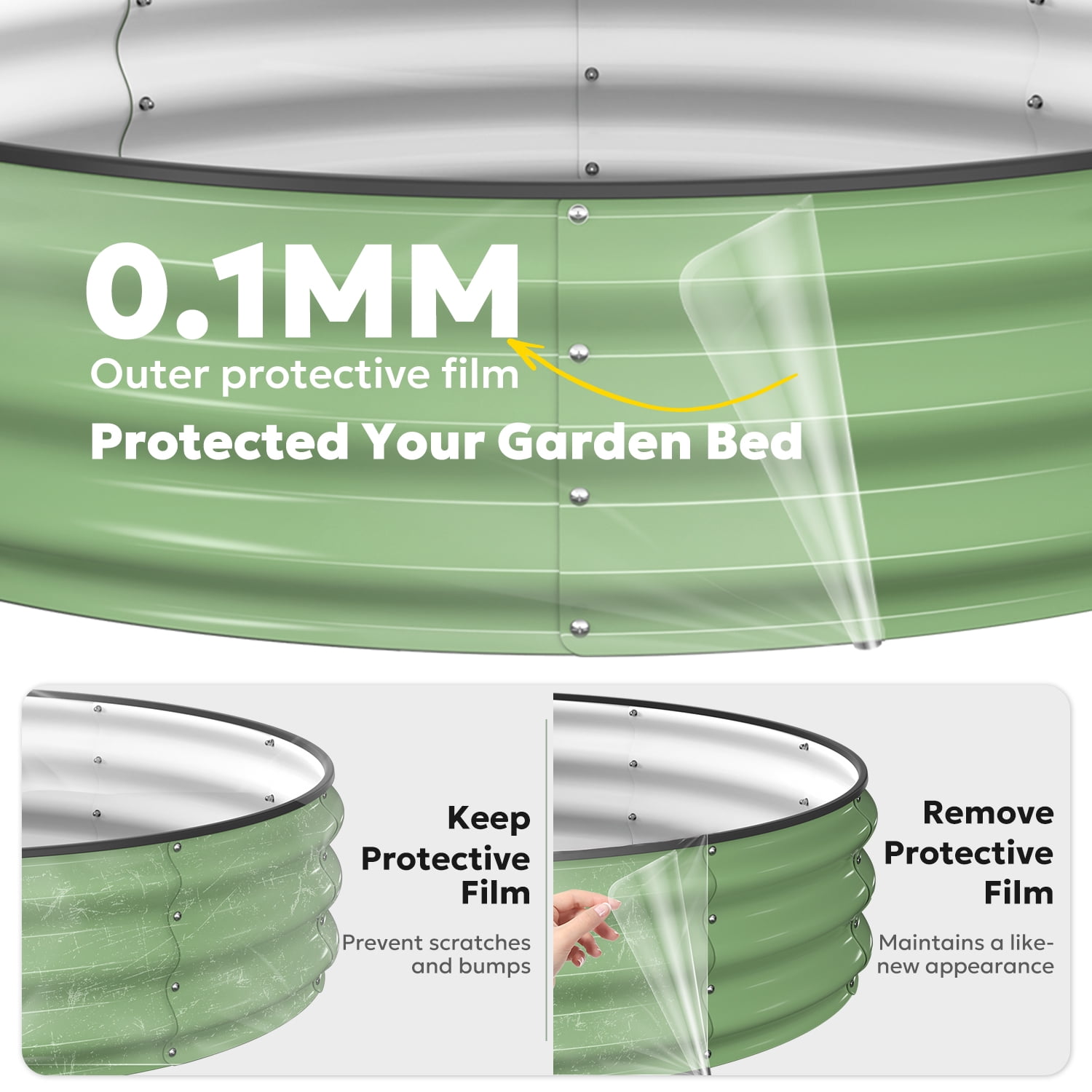 Raised Garden Bed 4x4x1ft, Quccifan Heavy Duty Round Galvanized Metal Planter Box for Vegetables Flowers, Durable Garden Bed for Backyard Patio Balcony, Green