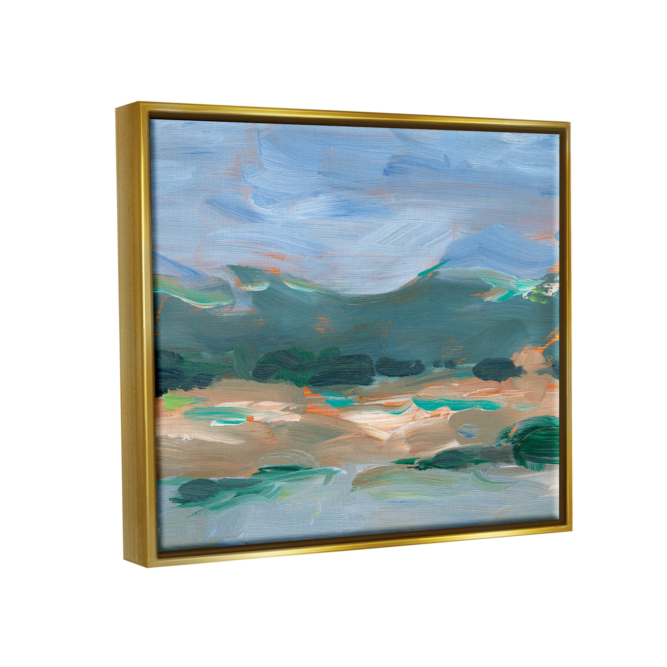 Abstract Landscape Blue Sky Scenery Landscape Painting Metallic Gold Framed Art Print Wall Art