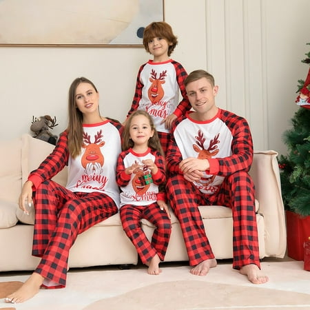 2023 Pyjamas de Noël Famille Vêtements Assortis Noël Famille Pyjama  Ensembles Dessin Animé Père et Fils Vêtements de Nuit Mère Enfants  Pyjamas-22-102