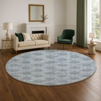 Addison Rugs Mayfield Premium Machine Washable Transitional Damask Blue Round Rug, 8' x 8'