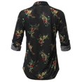 thumbnail image 2 of FashionOutfit Women's Casual Floral Print Roll Up Sleeves Button Down Shirt Top, 2 of 5