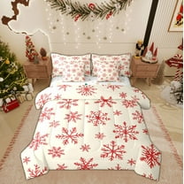 Feelyou Snowflake Print Twin Bedding Sets 7-Piece, Happy Christmas Bedding Comforter Set, Winter Festival Reversible Sheet Sets, Ultra Soft Home Decor