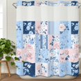 thumbnail image 3 of Pink Floral Blue No Hook Shower Curtain Waterproof, Bathroom Curtains with Snap in Liners and See Through Top Window, Farmhouse Botanical Vintage Leaves Hotel Style Bathtub Curtains Shower 72"Wx78"L, 3 of 8