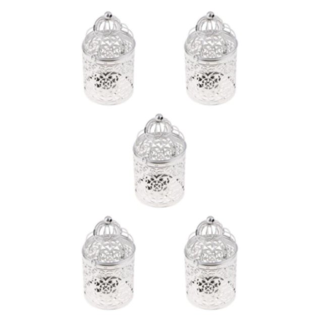Guardoinrt Electroplated Metal Birdcage Shape Tea Light B- Candle Holder Silver Type B 5Set