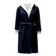 thumbnail image 5 of Womens Robe Hooded Sherpa Lined - Colorblock Long Plush Soft Luxury Bathrobe Fluffy Winter Loungewear, 5 of 6