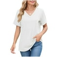 thumbnail image 2 of ICHUANYI Womens Summer T-Shirts Short Sleeve V Neck Tops Solid Loose Fit Shirts Spring Fashion, 2 of 5