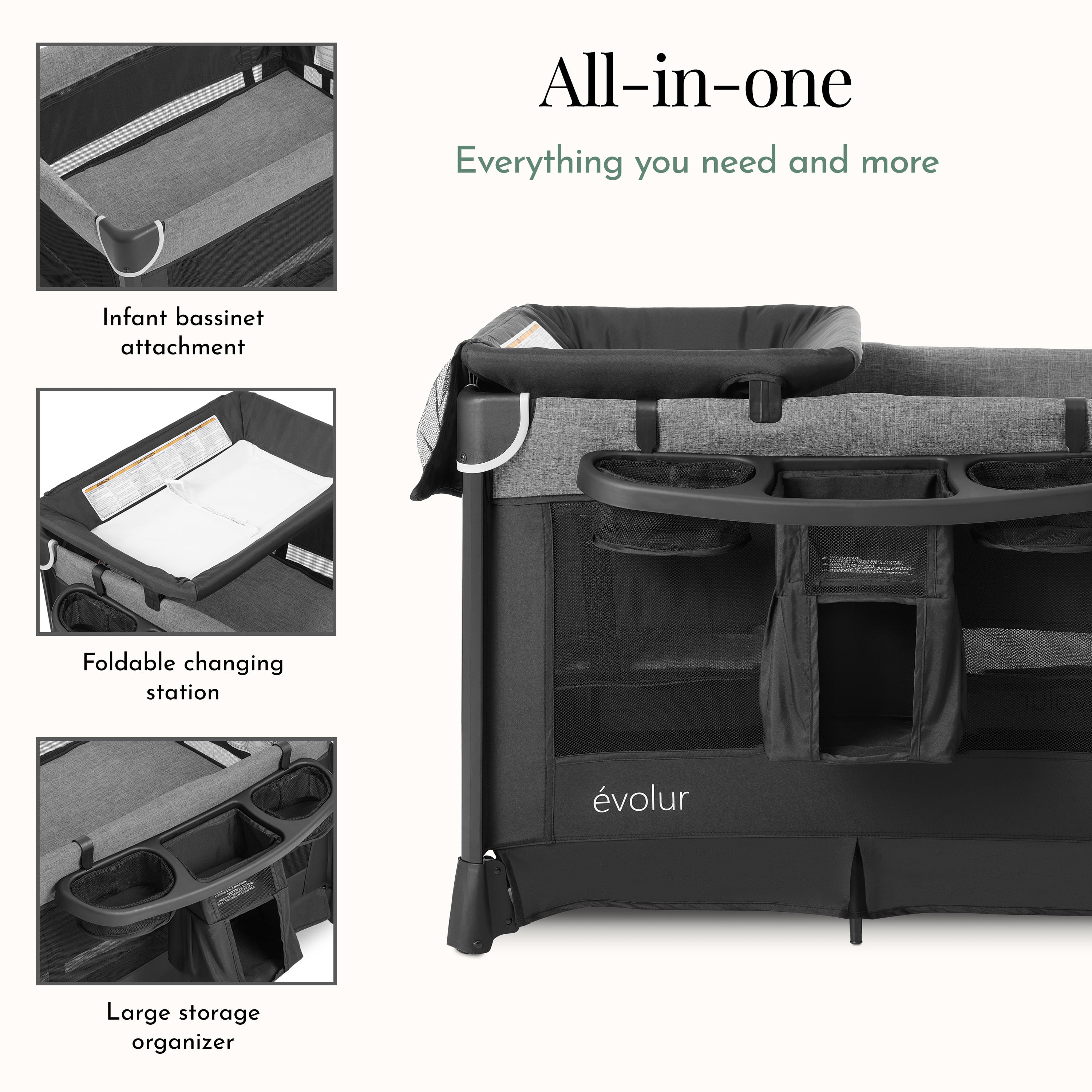 Parc pour bébé Evolur Cozy Cove Deluxe, noir