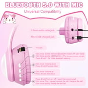 QearFun Kids Wireless Headphones, Cat Ear Headphones with LED Lights for Kids/Boys/Girls/Toddler Aged 3 up, Childrens Bluetooth Headphones Foldable with Microphone for Phone/Tablet/Laptop (Pink)
