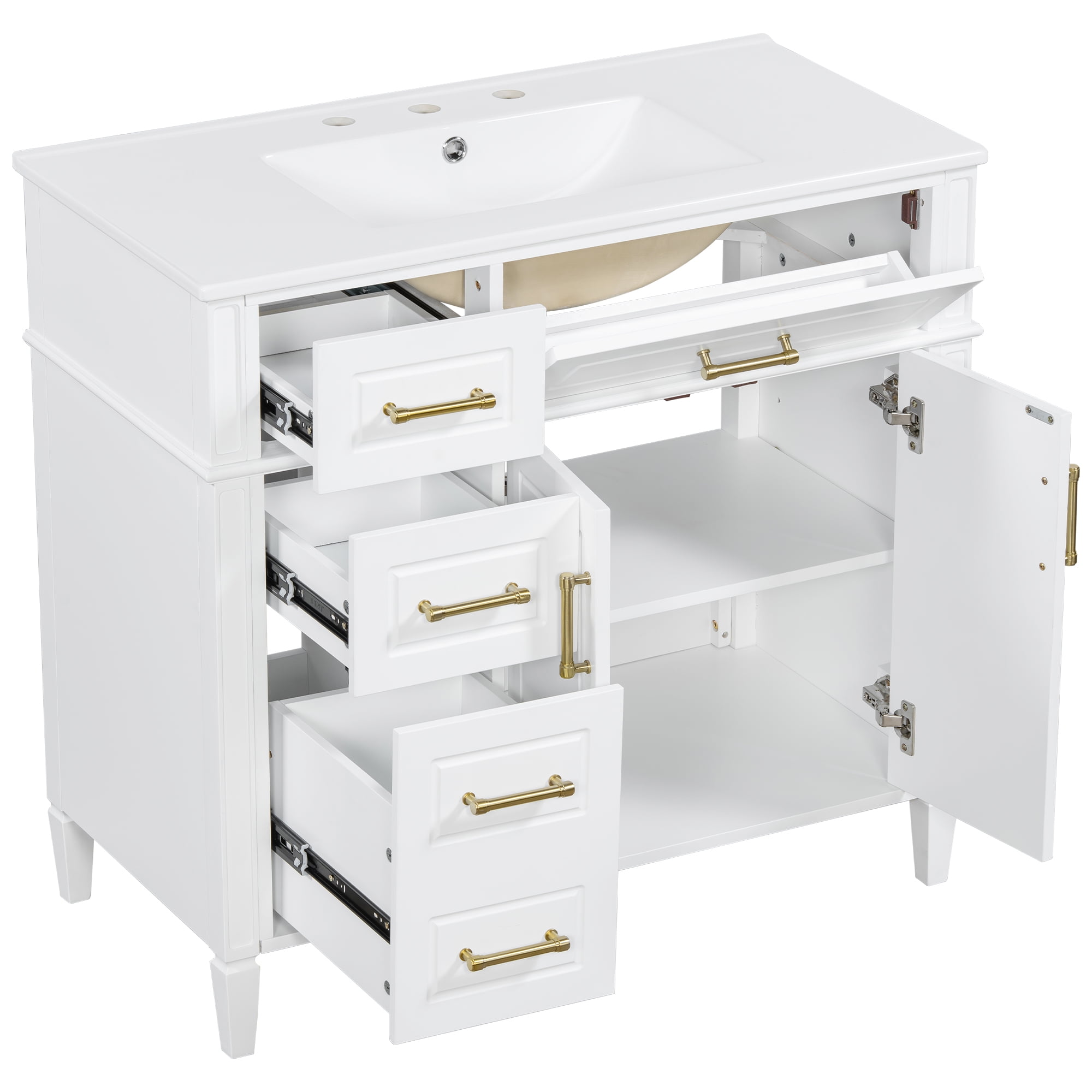 Alvantor 36" Bathroom Vanity with Sink, Freestanding Storage Cabinet with Flip Drawers White