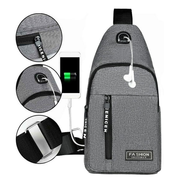 ESULOMP Strap Bag Crossbody Backpacks with USB Hole with Headphone Hole Strap Backpacks Hiking Backpacks Multipurpose Crossbody Chest Bag Black