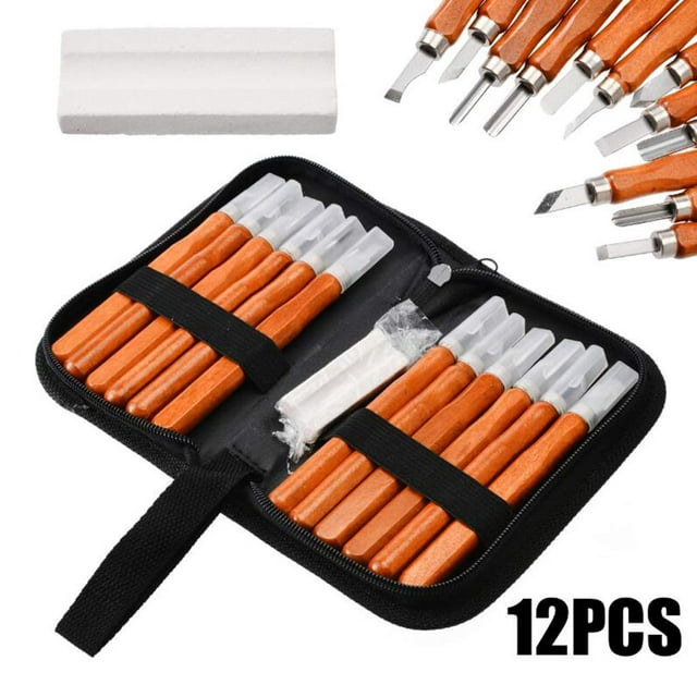Juego de tallado de madera,Kit de tallado de madera,Herramientas de tallado de madera con 12 cinceles para madera con bolsa de almacenamiento,Cuchillas afiladas de acero de tungsteno
