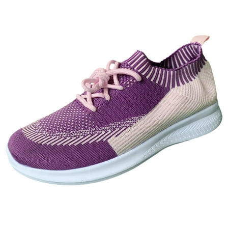 

Fsqjgq Women Casual Shoes for Work Women Mesh Athletic Tennis Breathable Fashion Sport Shoes Walking Shoes Two Tone Striped Pattern Running Shoes Casual Boots for Men Purple 42