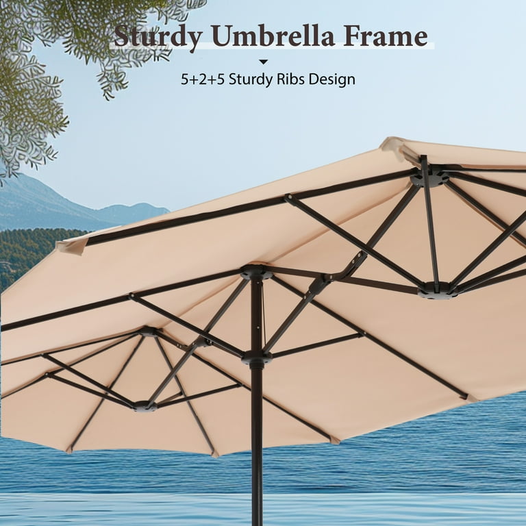 11 ft solar offset beige patio umbrella 9/10/11/12ft Solar LED Square Cantilever Patio Umbrella