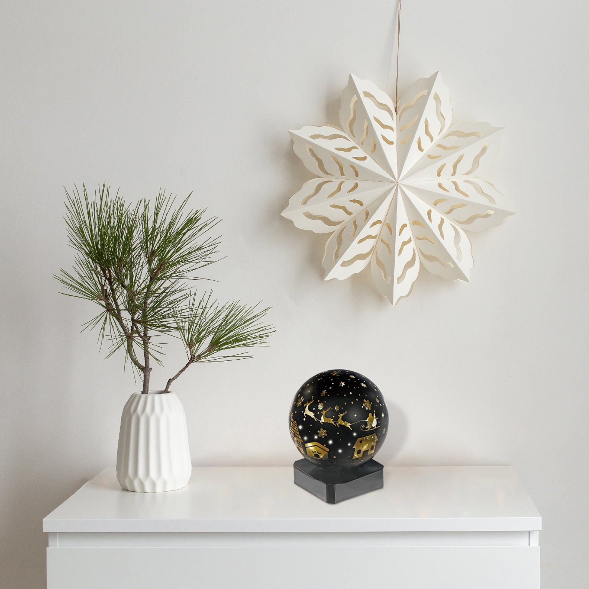 Support Rond En Verre À Led (Père Noël Sur Un Traîneau) (Noir) - Lot De 2