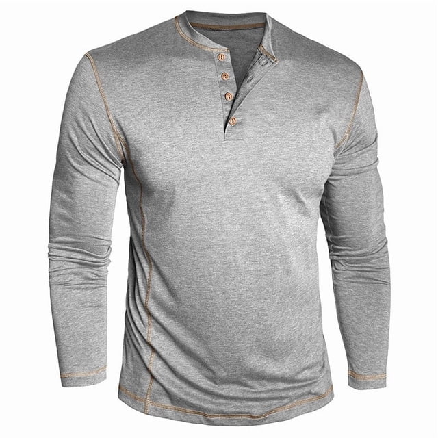 Lmnyox Chemise Décontractée à Manches Longues pour Hommes, T-Shirt Classique à Col Rond avec Boutons, Mode Business Basique