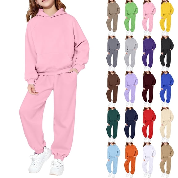 Children's Casual Solid Color Sweatshirt and Pants Two Piece Set