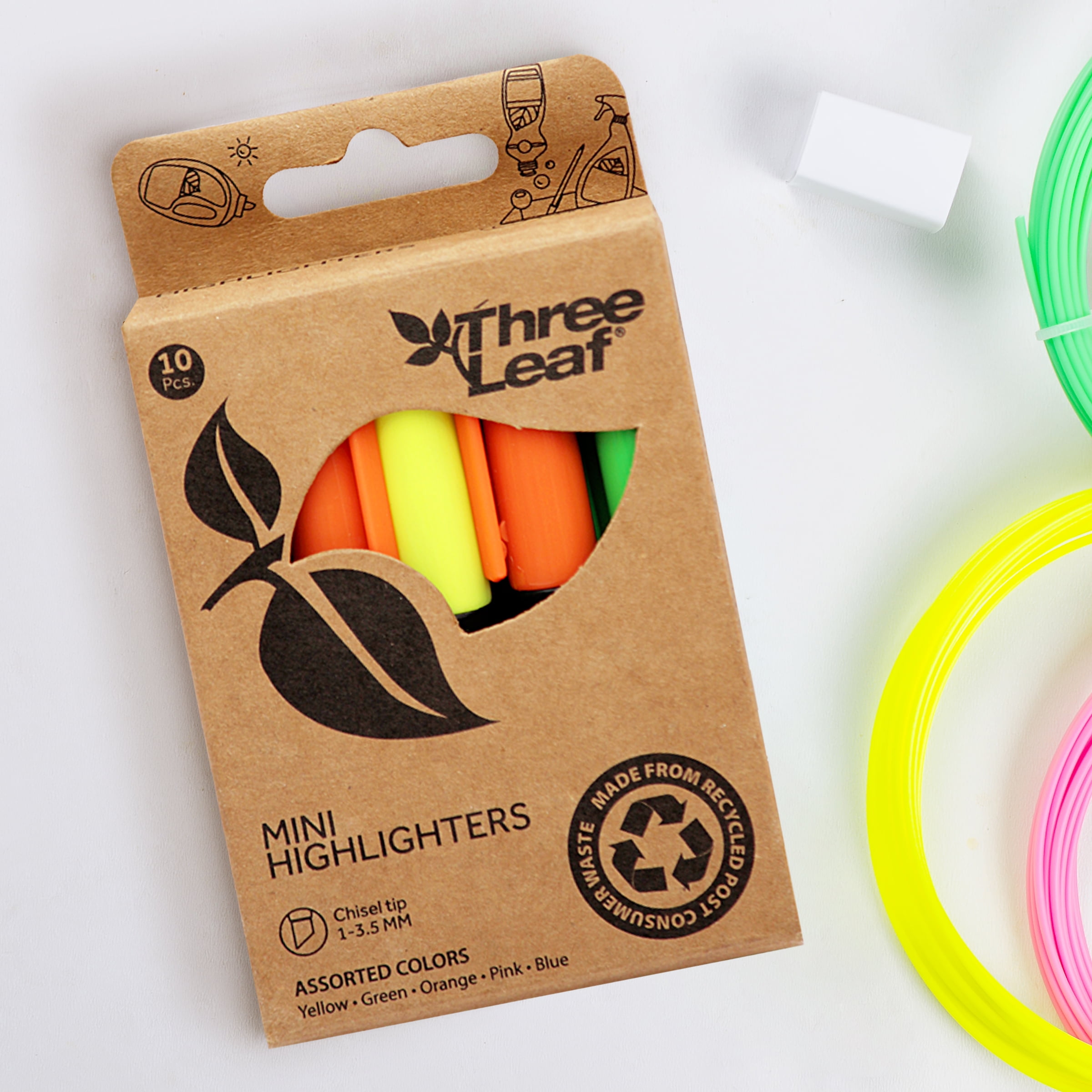 Three Leaf Mini Highlighter 10 Ct., Pack Of 72, Assorted Color, Chisel Tip. Ideal Highlighter for Organizing and Coloring, Dry-Quickly Non-Toxic Highlighter, Suitable for Offices, Schools, Home.