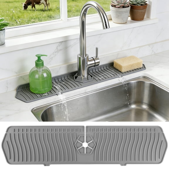 cyrico Faucet Mat for Kitchen Sink, 24 Inch Silicone Sink Splash Guard and Draining Mat Behind Faucet, Longer Sink Protector Mat for Kitchen and Bathroom