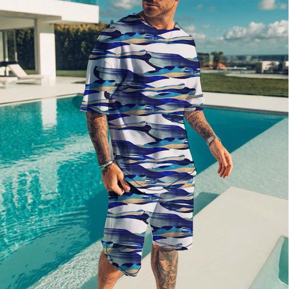 Vedolay Summer Casual Short Sets Mens Short Sets 2 Piece Outfits Casual Short Sleeve Muscle Tops and Fit Shorts Tracksuit,Blue XXL