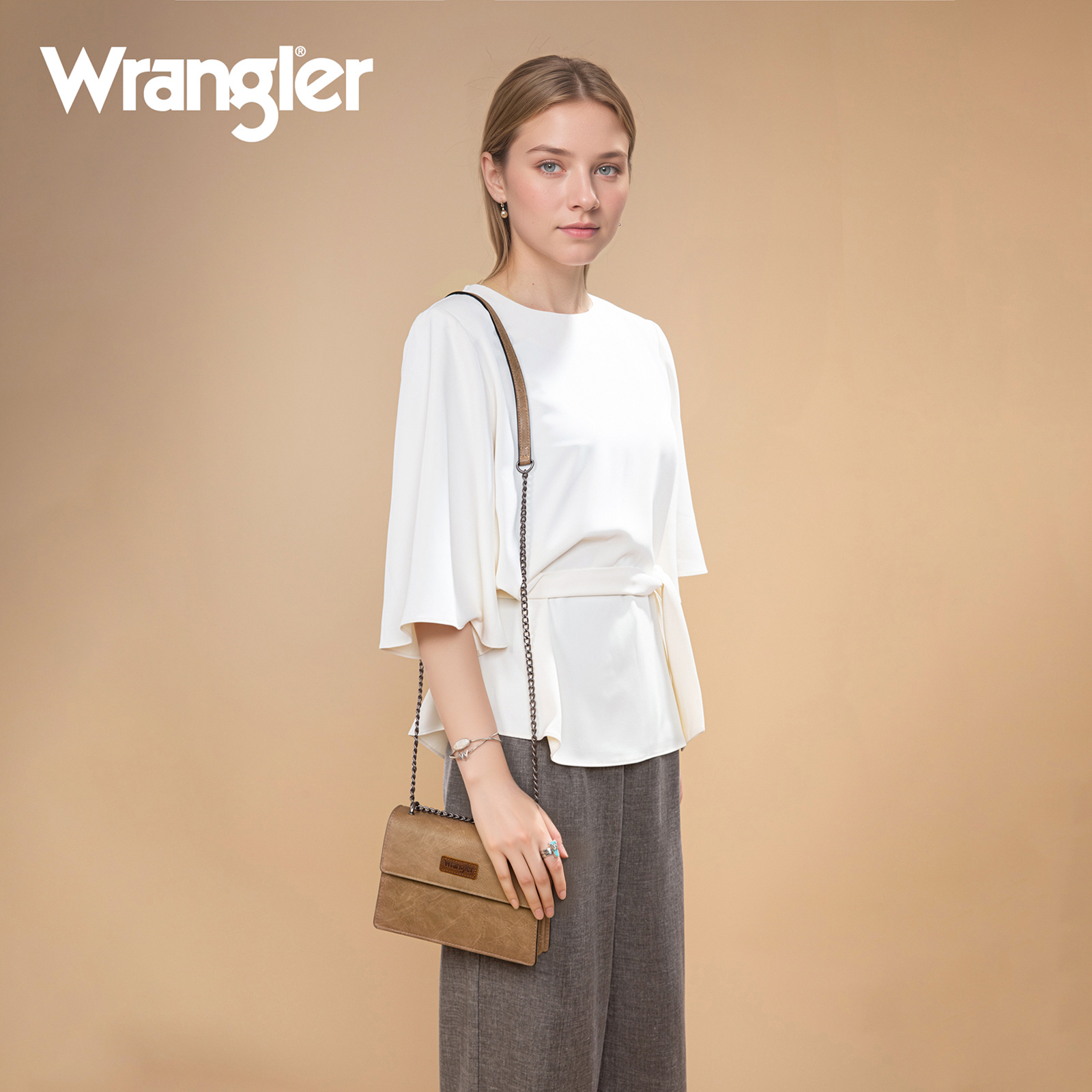 Wrangler Crossbody Purse for Women Shoulder Bag Vintage Wallets with Chain Strap, Khaki