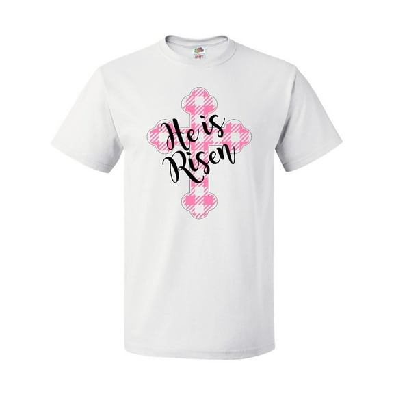 Inktastic He is Risen Pink Plaid Cross T-Shirt