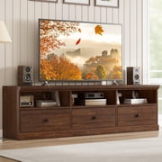 TV Stand for 65/70/75 Inch TV, Entertainment Center with Storage Drawer, Mid-Century Modern TV Console with Open Shelves, 70in Media TV Cabinet for Living Room, Bedroom (Reddish Brown)