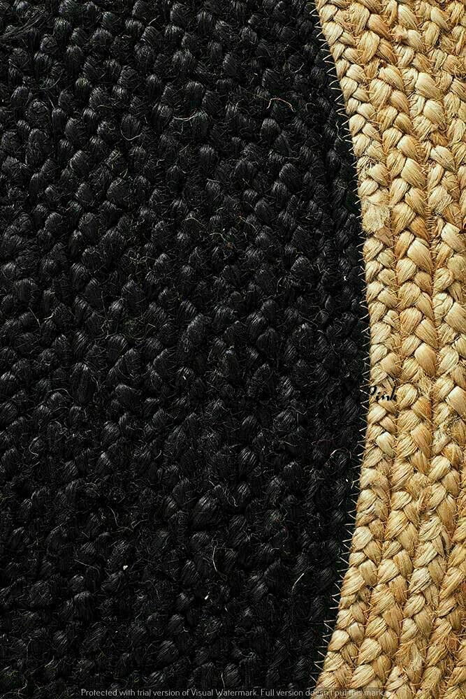 Natural Jute Rug Hand Braided Round Area Rug Handmade Rug for Home Decor (7 Feet Round (84x84 Inches), Black + Beige Border)
