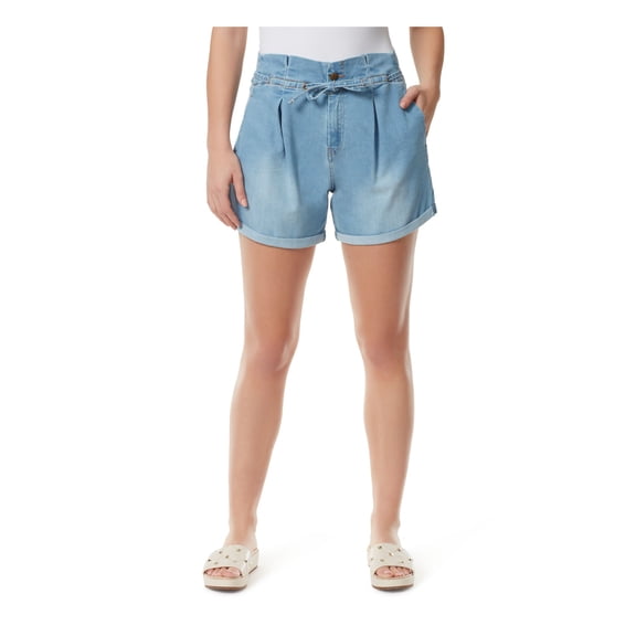 ANNE KLEIN Womens Blue Pocketed Zippered Button Closure Drawstring High Waist Shorts 10