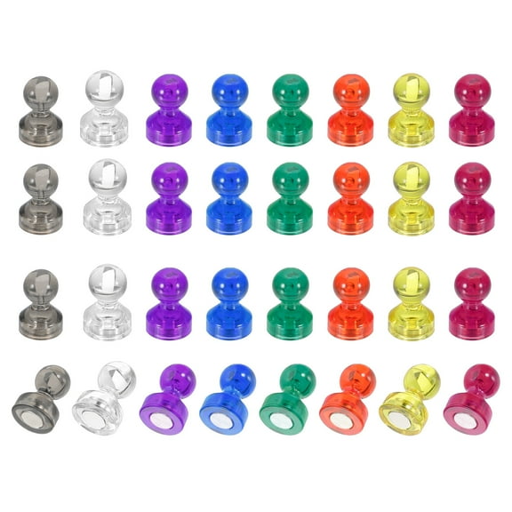 Uxcell 32pcs Magnets Push Pins, 0.7x0.5" Strong Fridge Magnets Magnetic Whiteboard Decorative Thumbtacks for Refrigerator Locker Calendar Office, 8 Color