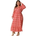 thumbnail image 3 of DARING DIVA Plus Size Boho Floral V Neck Long Sleeve Maxi Dress 1X Red, 3 of 6