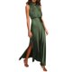 thumbnail image 3 of Faldas largas Vestido largo de satén con cuello simulado para mujer, vestido para ocasiones formales, abertura lateral, elegante Ygjytge Verde oscuro T M para Mujer, 3 of 9