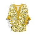 thumbnail image 4 of TQWQT Women's Summer Tops Cute Ruffle 3/4 Length Sleeve Plus Size Tops Button Down V Neck Shirts Dressy Casual Boho Blouses Beach Vacation Clothes Yellow L, 4 of 5