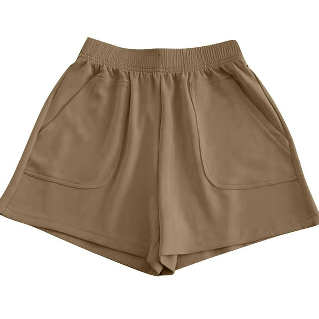 Chbgutlmr Lounge Shorts for Women Summer Wide Leg Casual Ruched Elastic Waited Solid Color Shorts Pockets