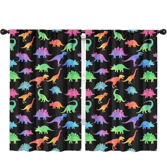 Blackout Kids Curtains,Dinosaur and Silhouette Black Pattern Children's Insulated Curtains Set Of 2,Bedroom Essentials,Toddler Room Decor 52"x84"