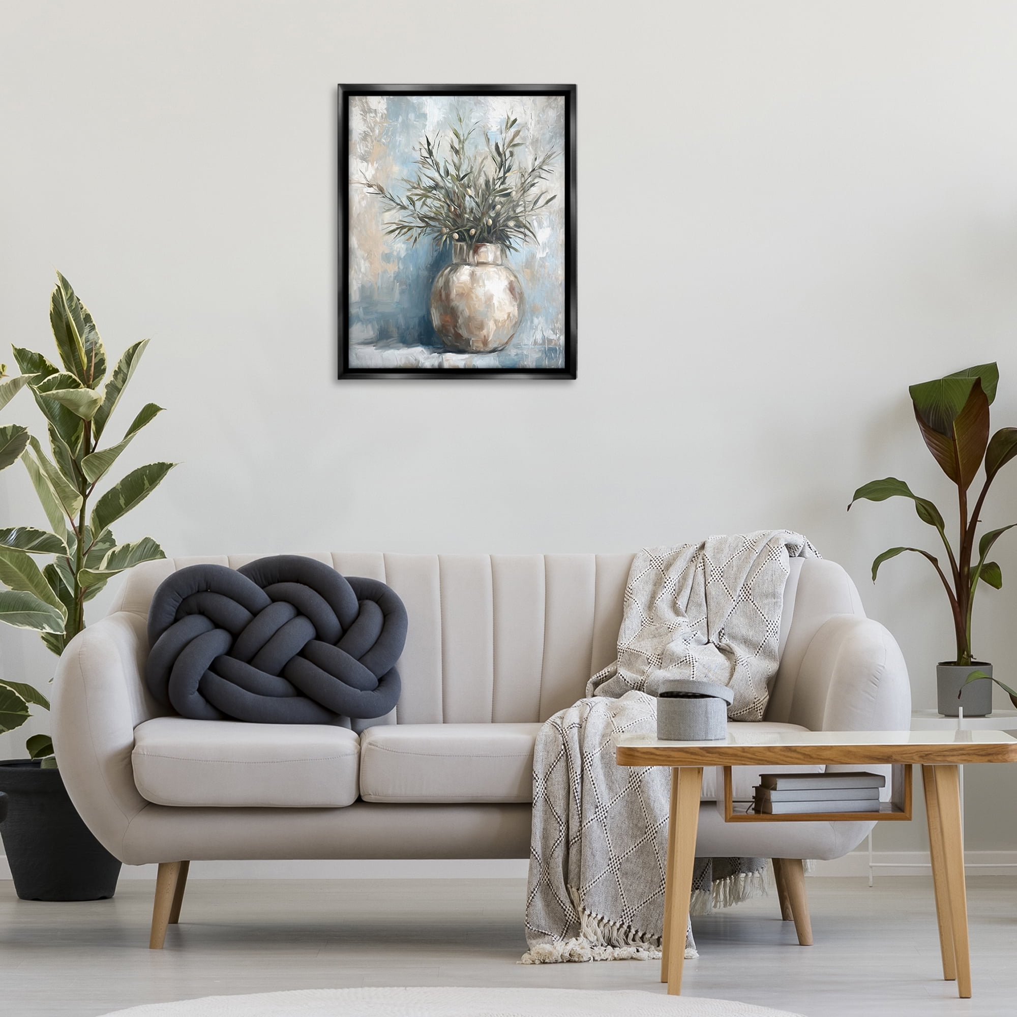 Stupell Industries Potted Olive Branches Botanical & Floral Painting Black Floater Framed Canvas Art Print Wall Art, 25 x 31