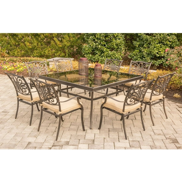 Outdoor Traditions 9 Piece Dining Set, Outdoor Glass Top Table And Chairs