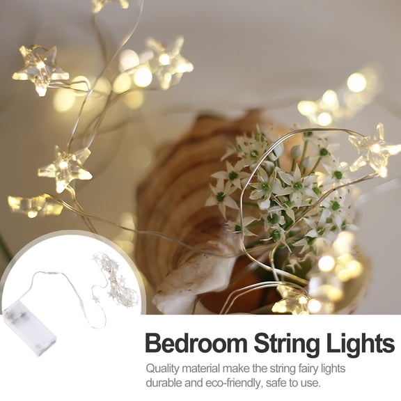 KALLORY 2Pcs White LED Fairy String Lights with Star Shape for Christmas Wedding Party