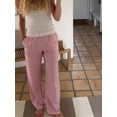 thumbnail image 6 of Women Y2k Striped Pants Stripes Print Straight Wide Leg Lounge Pants High Waist Drawstring Trousers Pajama Pants, 6 of 7
